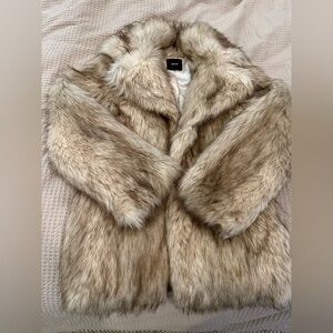 ASOS Women's Faux Fur Jacket - Cream and Brown